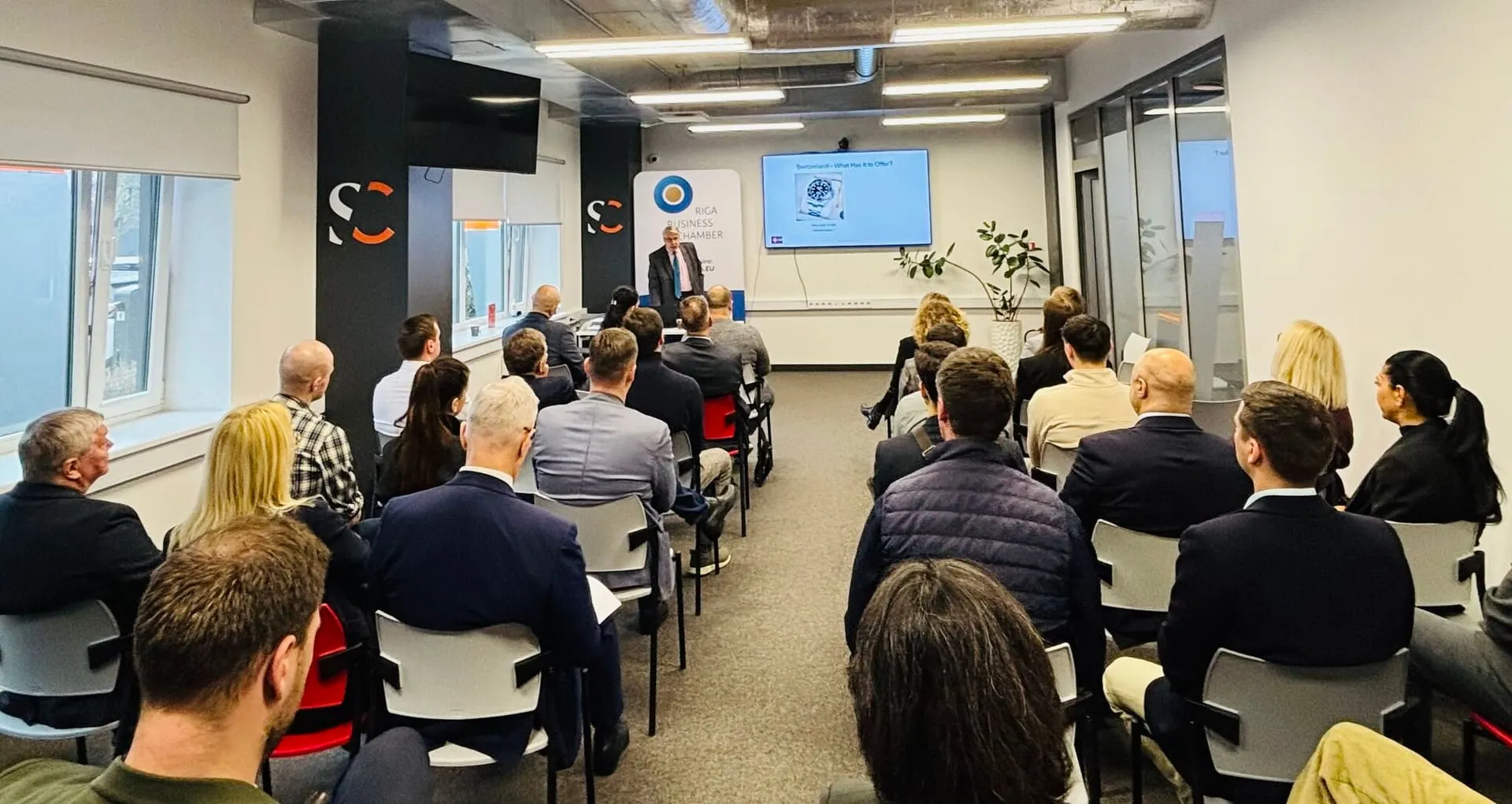 Business networking event with professionals connecting